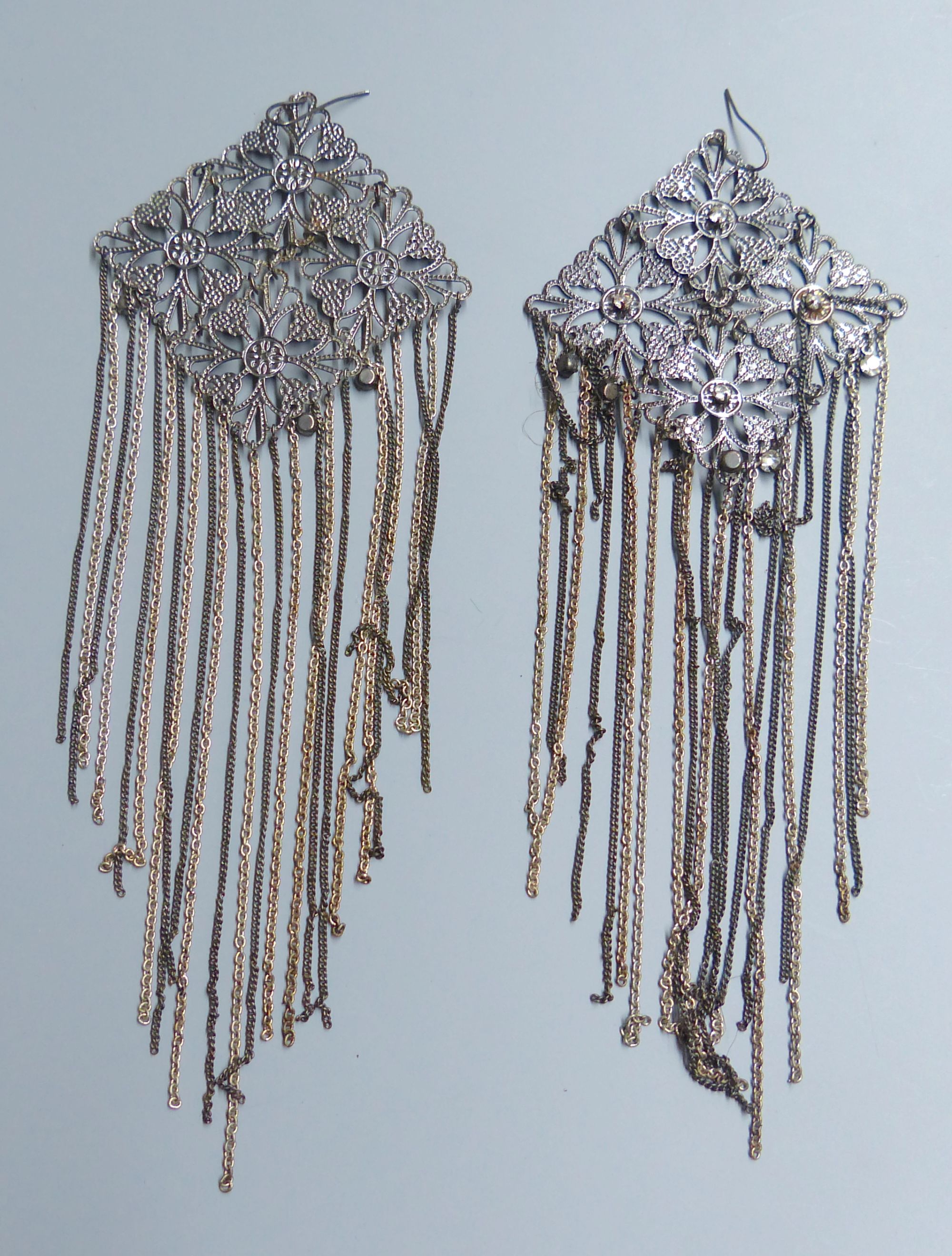 A pair of metal chandelier earrings, drop approx. 18.5cm.